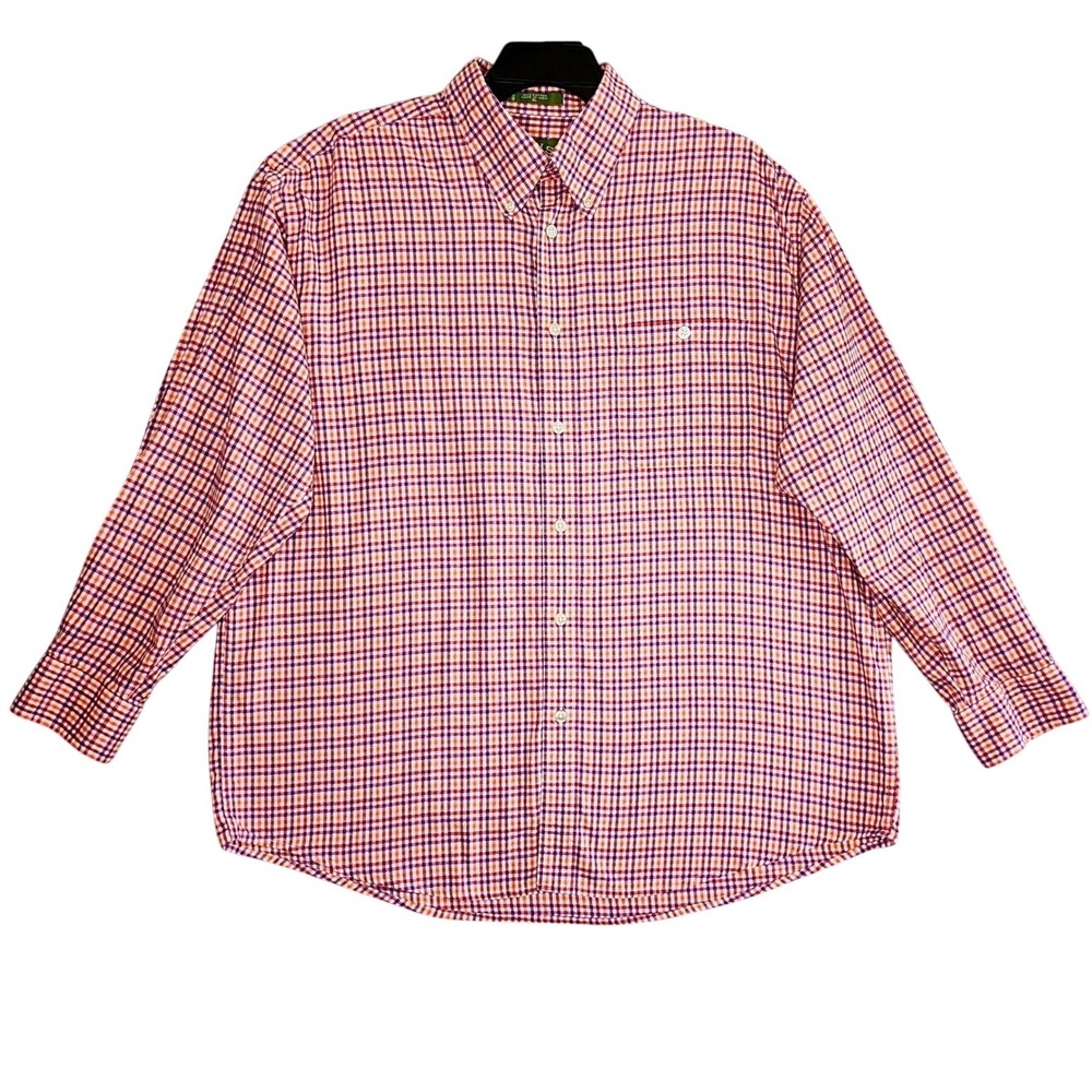 Orvis Cotton Button Down Shirt Orange Purple Gingham Check Long Sleeve XL Mens